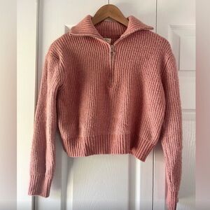 Pink Quarter Zip Sweater with Collar